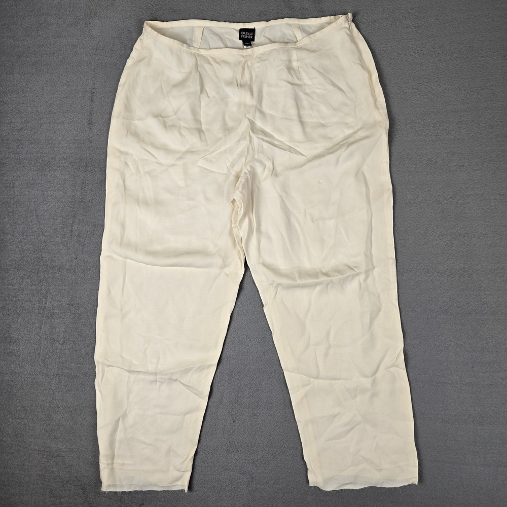 Eileen Fisher Pants Womens Large Stretch Lightweight White Capri Flat Front